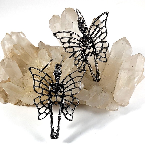 Gothic Butterfly Skeleton Fairy Earrings - Picture 2 of 9